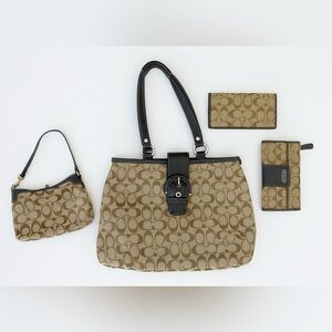 Coach Signature Soho Tan/Brown Bag + Wallets & Handbag Set (4 Pc)